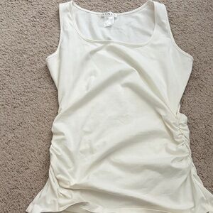 VENUS Cream Scoop Neck Tank with Side Ruching